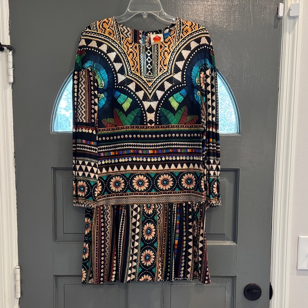 FARM Rio Carlotta Tunic Multicolor Geometric Long Sleeve Dress